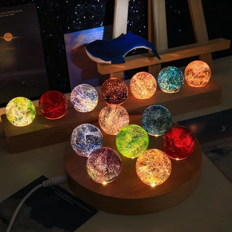 Solar System Orrery - Bola Kaca Fantasi Warna-warni 4/6/8cm, Bola