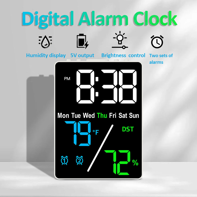 Weather Station Indoor - Jam Alarm Digital multifungsi, layar besar